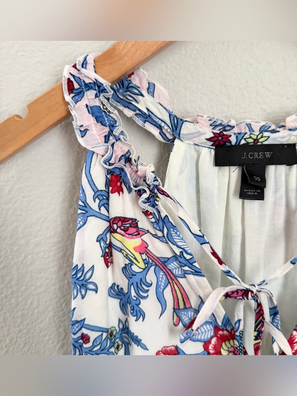 J. Crew Floral Tie-Front Maxi Dress in White with Blue & Red Print - 00 - Picture 8 of 12